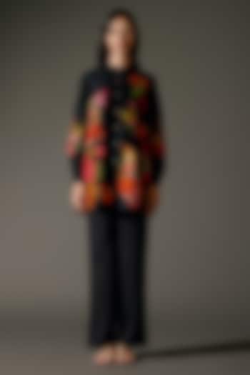 Black Chanderi Silk Digital Printed Short Tunic Set by Balance by Rohit Bal at Pernia's Pop Up Shop
