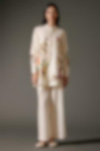 Ivory Chanderi Silk Digital Printed Short Tunic Set by Balance by Rohit Bal at Pernia's Pop Up Shop