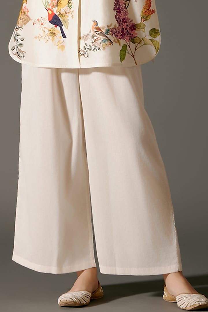 Ivory Chanderi Silk Digital Printed Short Tunic Set by Balance by Rohit Bal at Pernia's Pop Up Shop