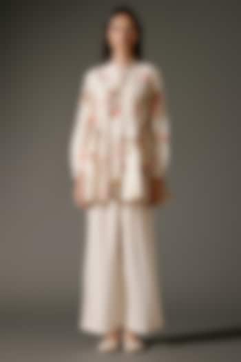 Ivory Chanderi Silk Digital Printed Short Tunic Set by Balance by Rohit Bal at Pernia's Pop Up Shop