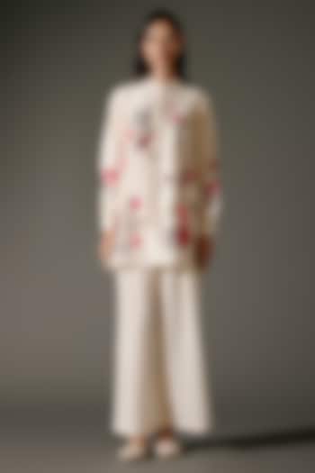 Ivory Chanderi Silk Digital Printed Short Tunic Set by Balance by Rohit Bal at Pernia's Pop Up Shop