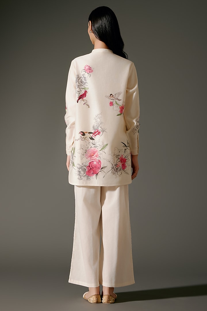 Ivory Chanderi Silk Digital Printed Short Tunic Set by Balance by Rohit Bal at Pernia's Pop Up Shop