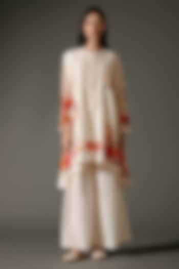 Ivory Chanderi Silk Digital Printed A-Line Flared Tunic Set by Balance by Rohit Bal at Pernia's Pop Up Shop