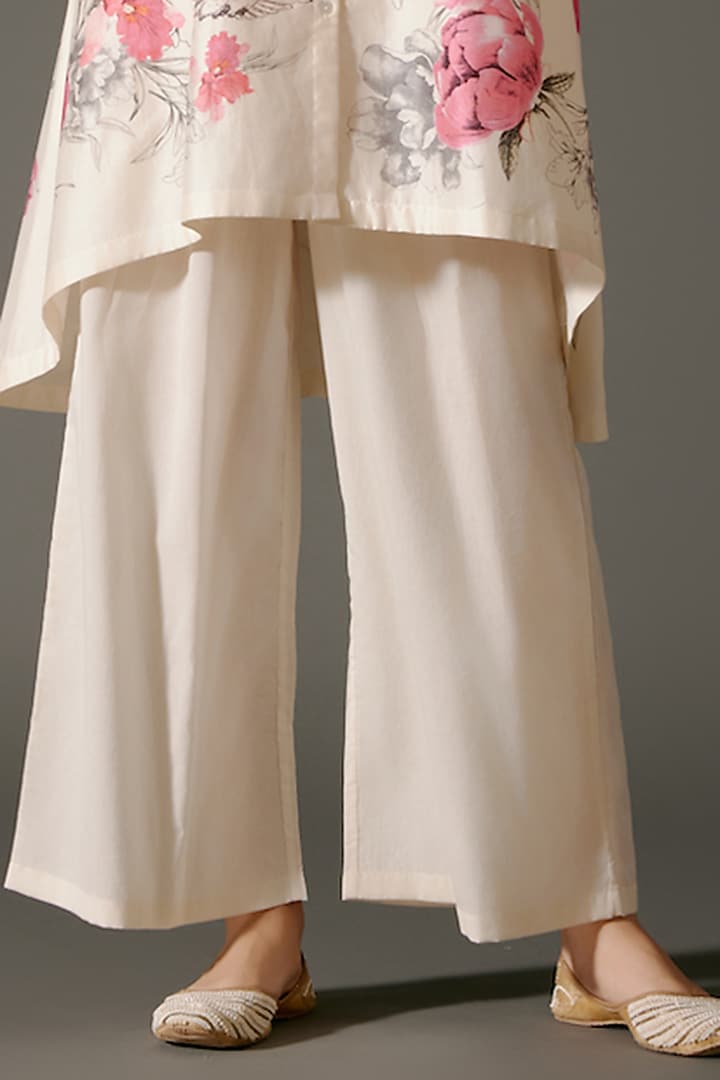 Ivory Chanderi Silk Digital Printed A-Line Flared Tunic Set by Balance by Rohit Bal at Pernia's Pop Up Shop