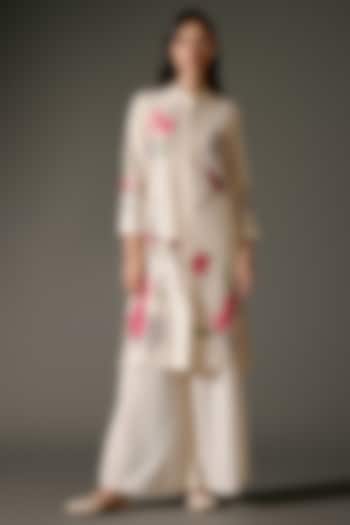 Ivory Chanderi Silk Digital Printed Straight Tunic Set by Balance by Rohit Bal at Pernia's Pop Up Shop