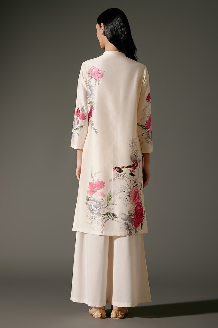 Ivory Chanderi Silk Digital Printed Straight Tunic Set by Balance by Rohit Bal at Pernia's Pop Up Shop