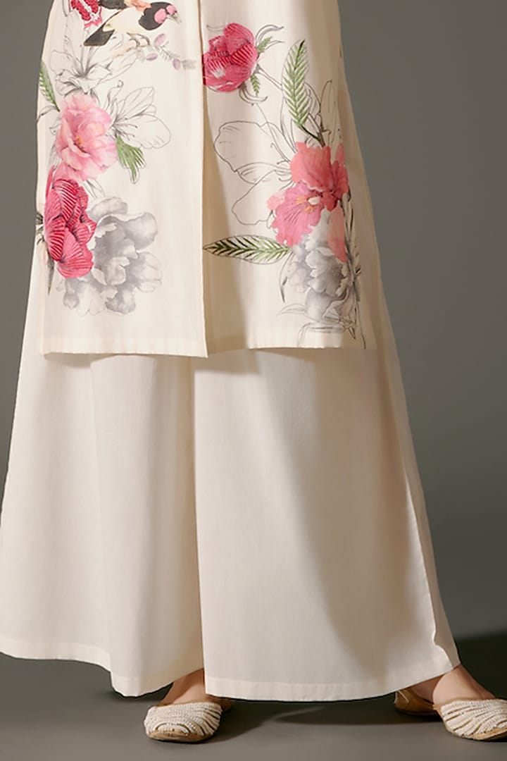 Ivory Chanderi Silk Digital Printed Straight Tunic Set by Balance by Rohit Bal at Pernia's Pop Up Shop