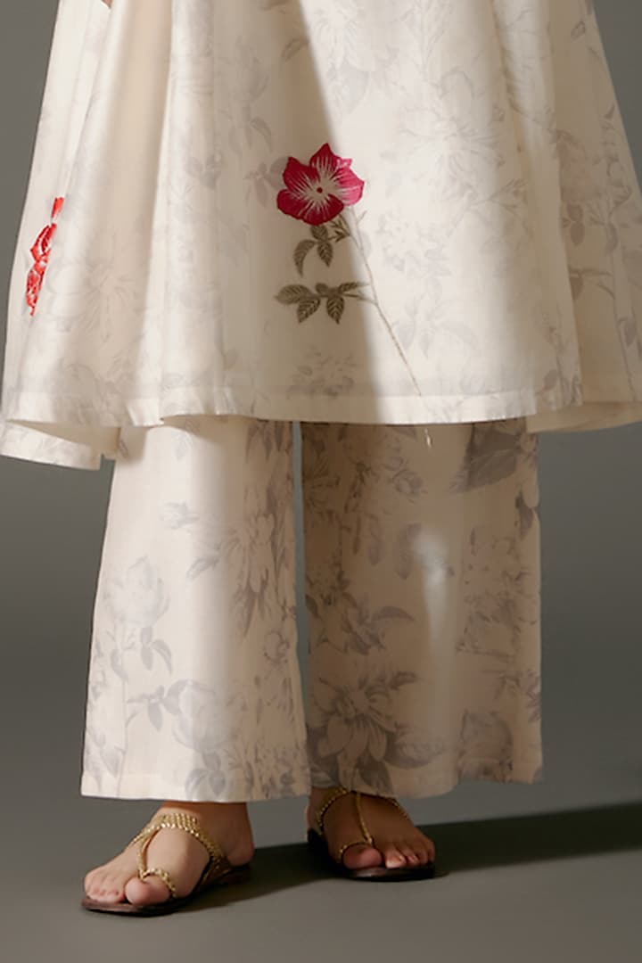 Ivory Chanderi Silk Digital Printed & Floral Embroidered Tunic Set by Balance by Rohit Bal at Pernia's Pop Up Shop