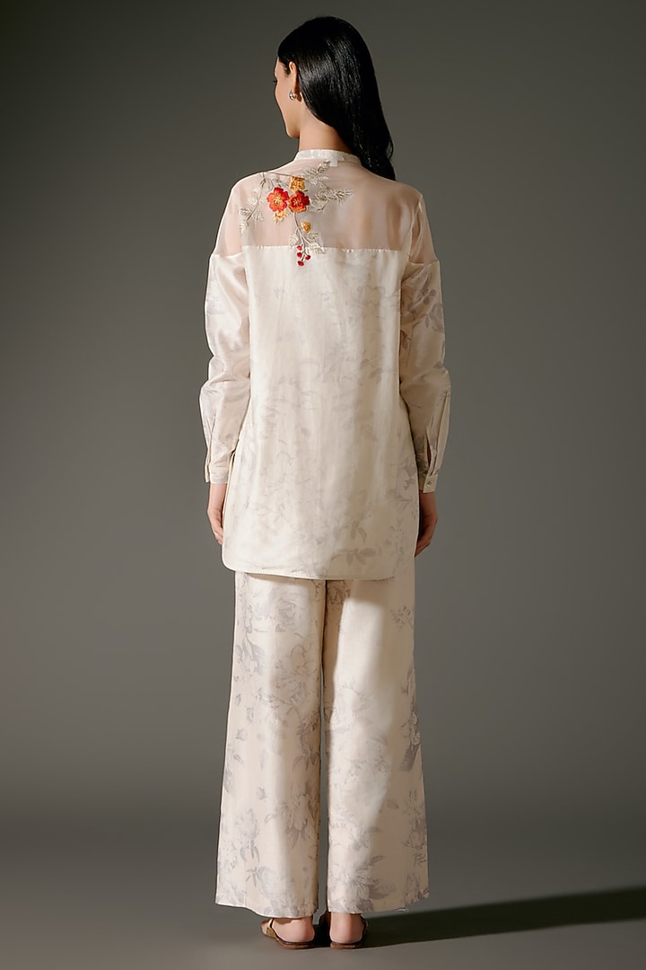 Ivory Chanderi Silk Digital Printed & Resham Embroidered Short Tunic Set by Balance by Rohit Bal at Pernia's Pop Up Shop