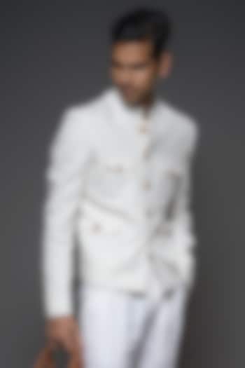 Ivory Linen Jacket by Balance by Rohit Bal Men