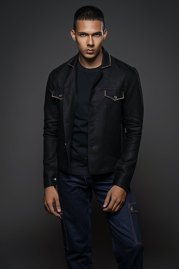 Black Linen Jacket by Balance by Rohit Bal Men