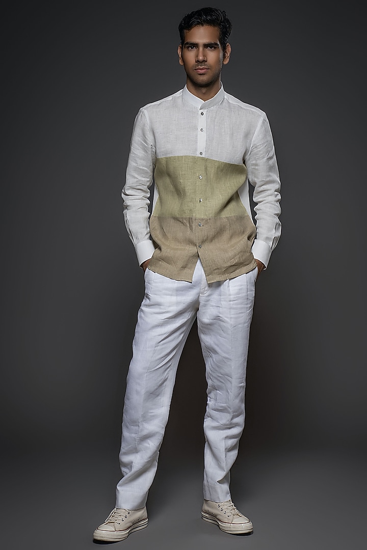 Ivory Linen Party Wear Shirt by Balance by Rohit Bal Men at Pernia's Pop Up Shop