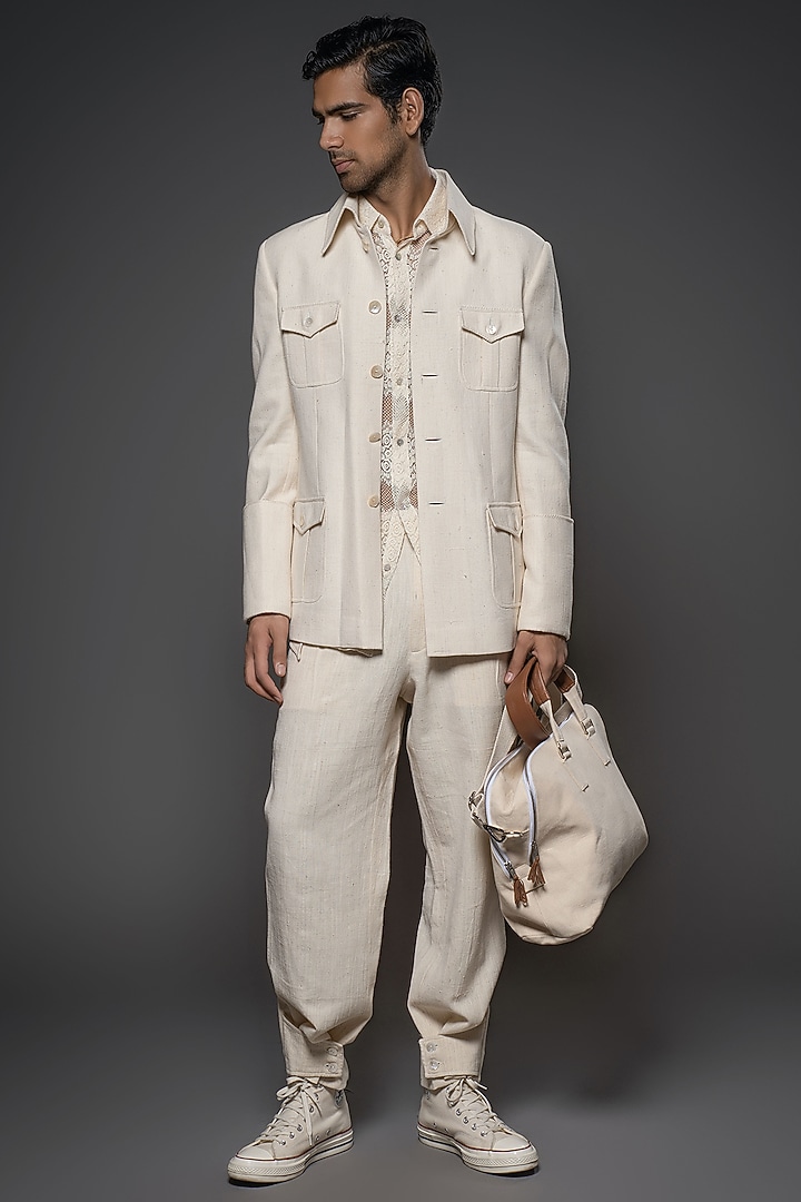 White Handloom Khadi Jacket by Balance by Rohit Bal Men at Pernia's Pop Up Shop
