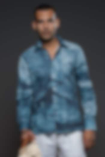 Turquoise Heavy Voile Printed Shirt by Balance by Rohit Bal Men