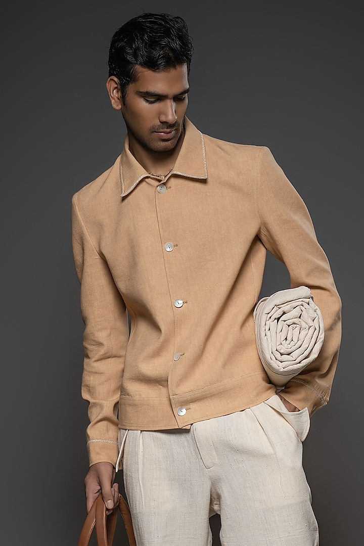 Beige Canvas Jacket by Balance by Rohit Bal Men