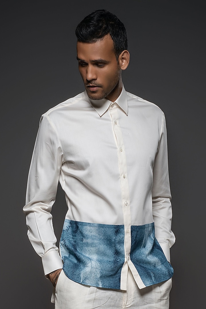White Poplin & Voile Printed Shirt by Balance by Rohit Bal Men