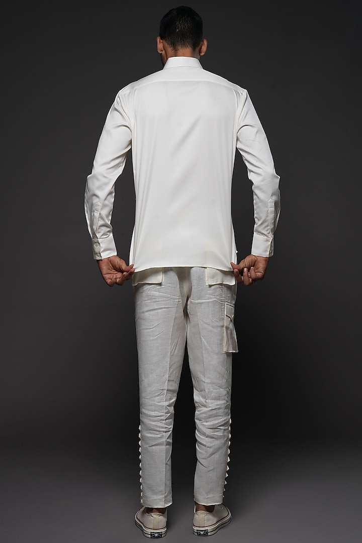 White Poplin & Voile Printed Party Wear Shirt by Balance by Rohit Bal Men at Pernia's Pop Up Shop