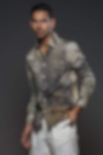 Grey Heavy Voile Printed Shirt by Balance by Rohit Bal Men