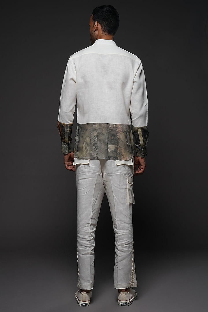 White Linen & Voile Printed Party Wear Shirt by Balance by Rohit Bal Men at Pernia's Pop Up Shop