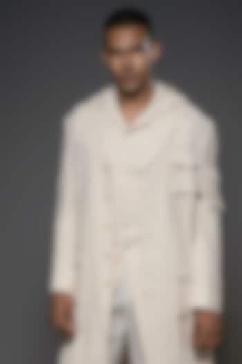 White Handloom Khadi Jacket by Balance by Rohit Bal Men