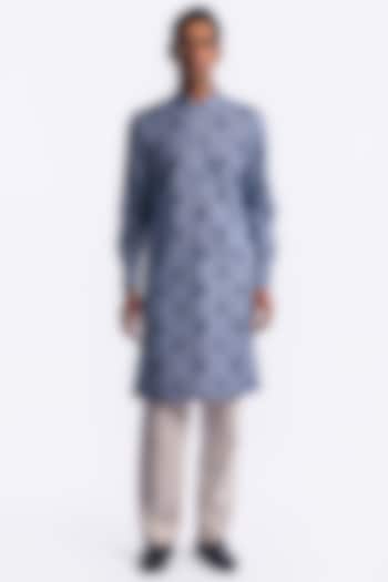 Blue Chanderi Digital Printed Kurta by Balance by Rohit Bal Men at Pernia's Pop Up Shop