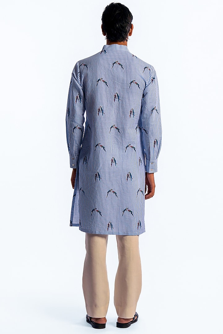 Blue Linen Digital Printed Kurta by Balance by Rohit Bal Men at Pernia's Pop Up Shop
