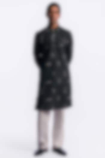 Black Chanderi Digital Printed Kurta by Balance by Rohit Bal Men at Pernia's Pop Up Shop