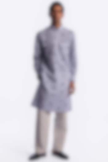 Blue Chanderi Digital Printed Kurta by Balance by Rohit Bal Men at Pernia's Pop Up Shop