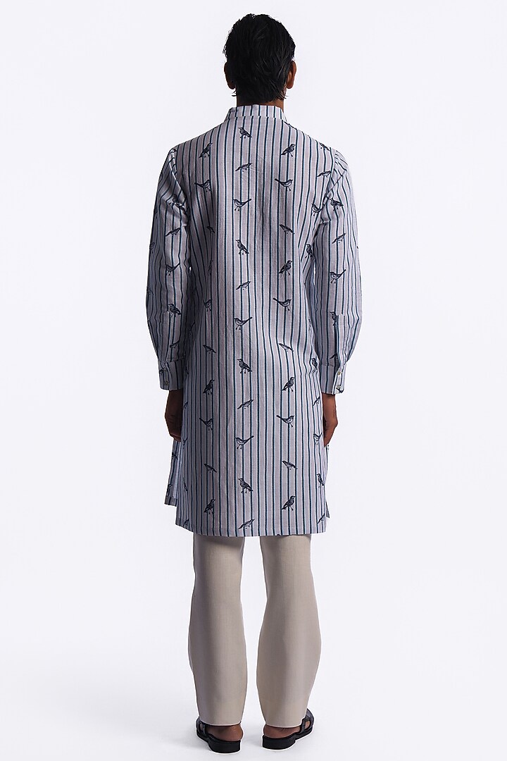 Blue Linen Digital Printed Kurta by Balance by Rohit Bal Men at Pernia's Pop Up Shop