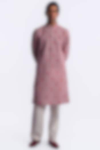 Ivory-Red Chanderi Digital Printed Kurta by Balance by Rohit Bal Men at Pernia's Pop Up Shop