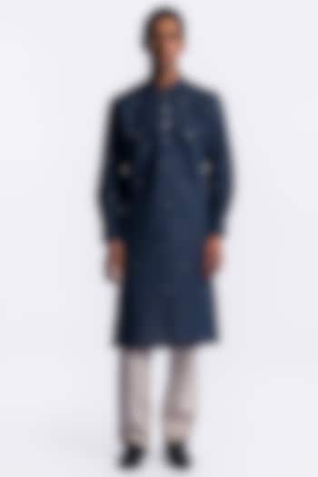 Blue Chanderi Digital Printed Kurta by Balance by Rohit Bal Men at Pernia's Pop Up Shop