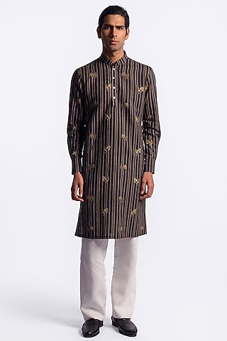 Multi-Colored Linen Digital Printed Kurta by Balance by Rohit Bal Men