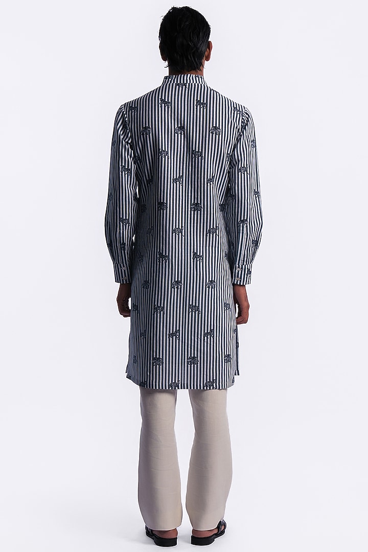 Ivory-Blue Linen Digital Printed Kurta by Balance by Rohit Bal Men at Pernia's Pop Up Shop