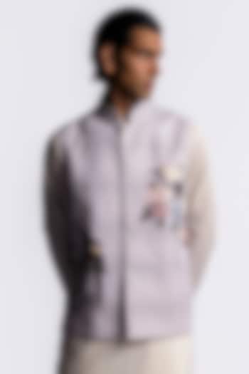 Ivory  Linen Digital Printed Bundi Jacket by Balance by Rohit Bal Men at Pernia's Pop Up Shop