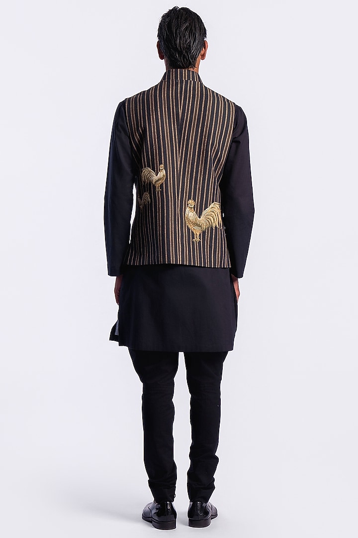Brown Linen Digital Printed & Machine Embroidered Bundi Jacket by Balance by Rohit Bal Men at Pernia's Pop Up Shop