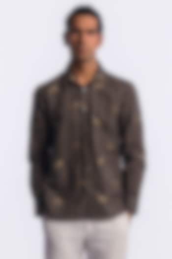 Brown Linen Digital Printed Party Wear Shirt by Balance by Rohit Bal Men at Pernia's Pop Up Shop