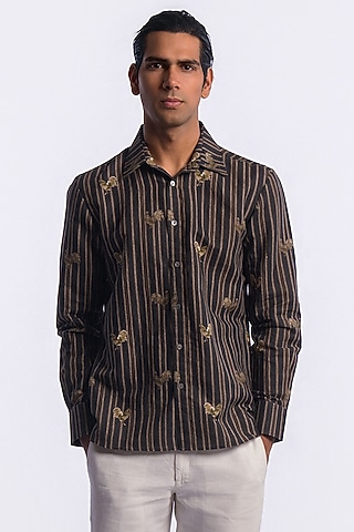 Brown Linen Digital Printed Shirt by Balance by Rohit Bal Men