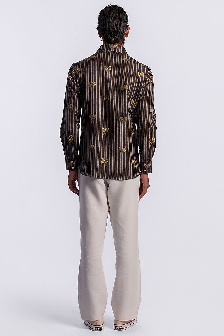 Brown Linen Digital Printed Party Wear Shirt by Balance by Rohit Bal Men at Pernia's Pop Up Shop
