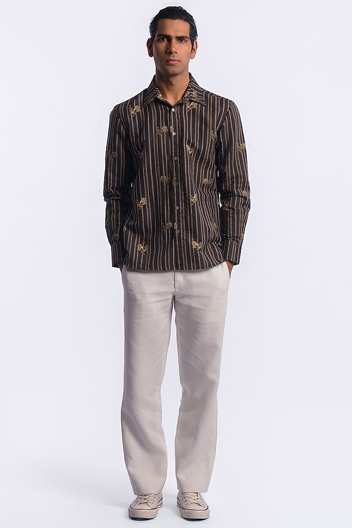 Brown Linen Digital Printed Party Wear Shirt by Balance by Rohit Bal Men at Pernia's Pop Up Shop