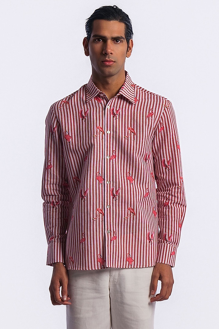 Pink Linen Digital Printed Party Wear Shirt by Balance by Rohit Bal Men at Pernia's Pop Up Shop