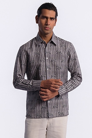 Grey Linen Digital Printed Shirt by Balance by Rohit Bal Men