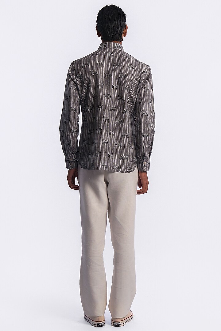Grey Linen Digital Printed Party Wear Shirt by Balance by Rohit Bal Men at Pernia's Pop Up Shop