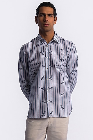 Blue Linen Digital Printed Shirt by Balance by Rohit Bal Men