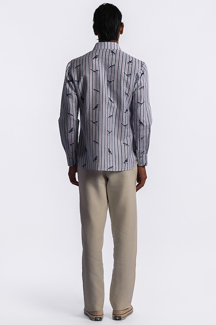 Blue Linen Digital Printed Party Wear Shirt by Balance by Rohit Bal Men at Pernia's Pop Up Shop