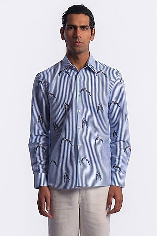Blue Linen Digital Printed Shirt by Balance by Rohit Bal Men