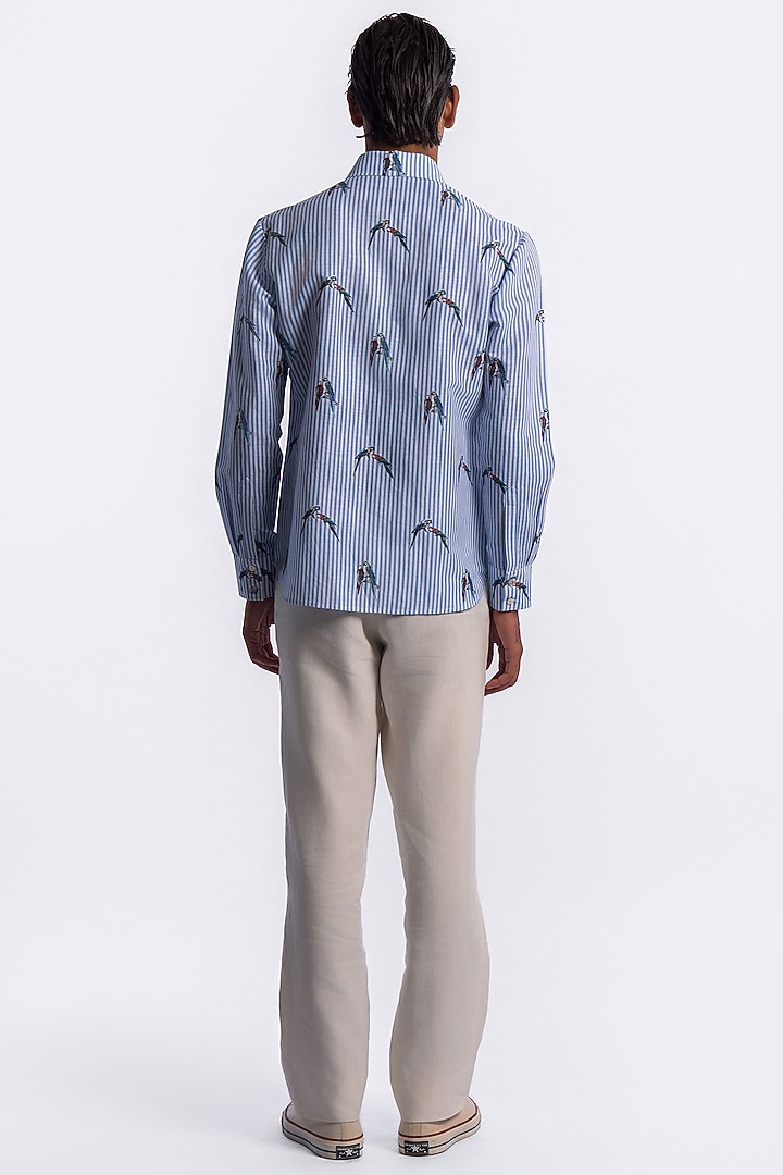 Blue Linen Digital Printed Party Wear Shirt by Balance by Rohit Bal Men at Pernia's Pop Up Shop