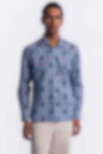 Blue Linen Digital Printed Party Wear Shirt by Balance by Rohit Bal Men at Pernia's Pop Up Shop