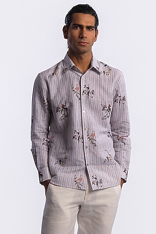 Grey Linen Digital Printed Shirt by Balance by Rohit Bal Men
