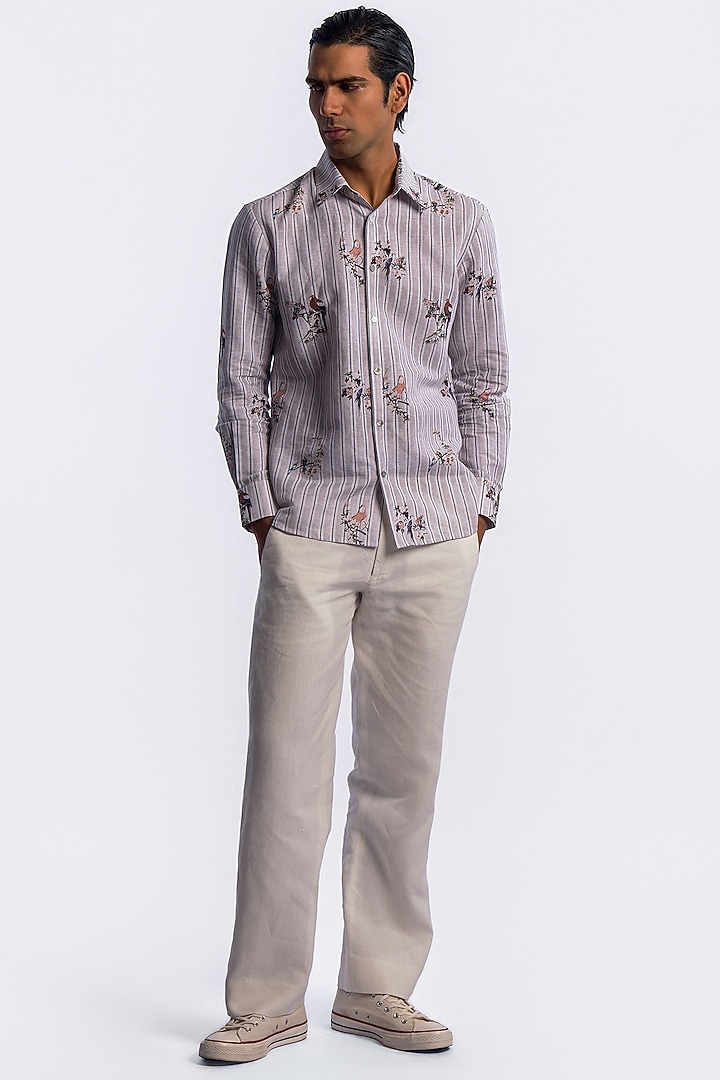 Grey Linen Digital Printed Party Wear Shirt by Balance by Rohit Bal Men at Pernia's Pop Up Shop