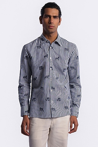 Grey Linen Digital Printed Shirt by Balance by Rohit Bal Men